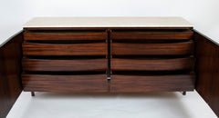 Paul McCobb Travertine Top and Renewed Cane Credenza