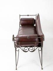 French Wrought Iron and Leather Upholstered Settee