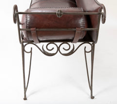 French Wrought Iron and Leather Upholstered Settee