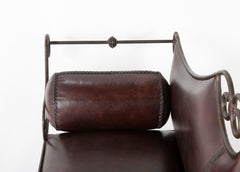 French Wrought Iron and Leather Upholstered Settee