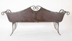 French Wrought Iron and Leather Upholstered Settee