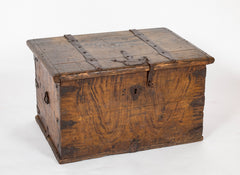 A Faux Grain Pine & Hand Wrought Metal Trunk Marked 1778