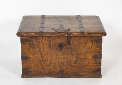 A Faux Grain Pine & Hand Wrought Metal Trunk Marked 1778