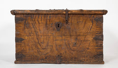 A Faux Grain Pine & Hand Wrought Metal Trunk Marked 1778