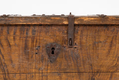A Faux Grain Pine & Hand Wrought Metal Trunk Marked 1778