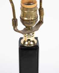 Modern Table Lamp with Black Leather Covered Column