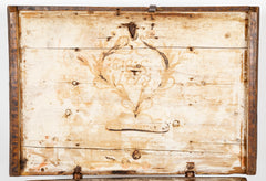 A Faux Grain Pine & Hand Wrought Metal Trunk Marked 1778