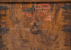 A Faux Grain Pine & Hand Wrought Metal Trunk Marked 1778