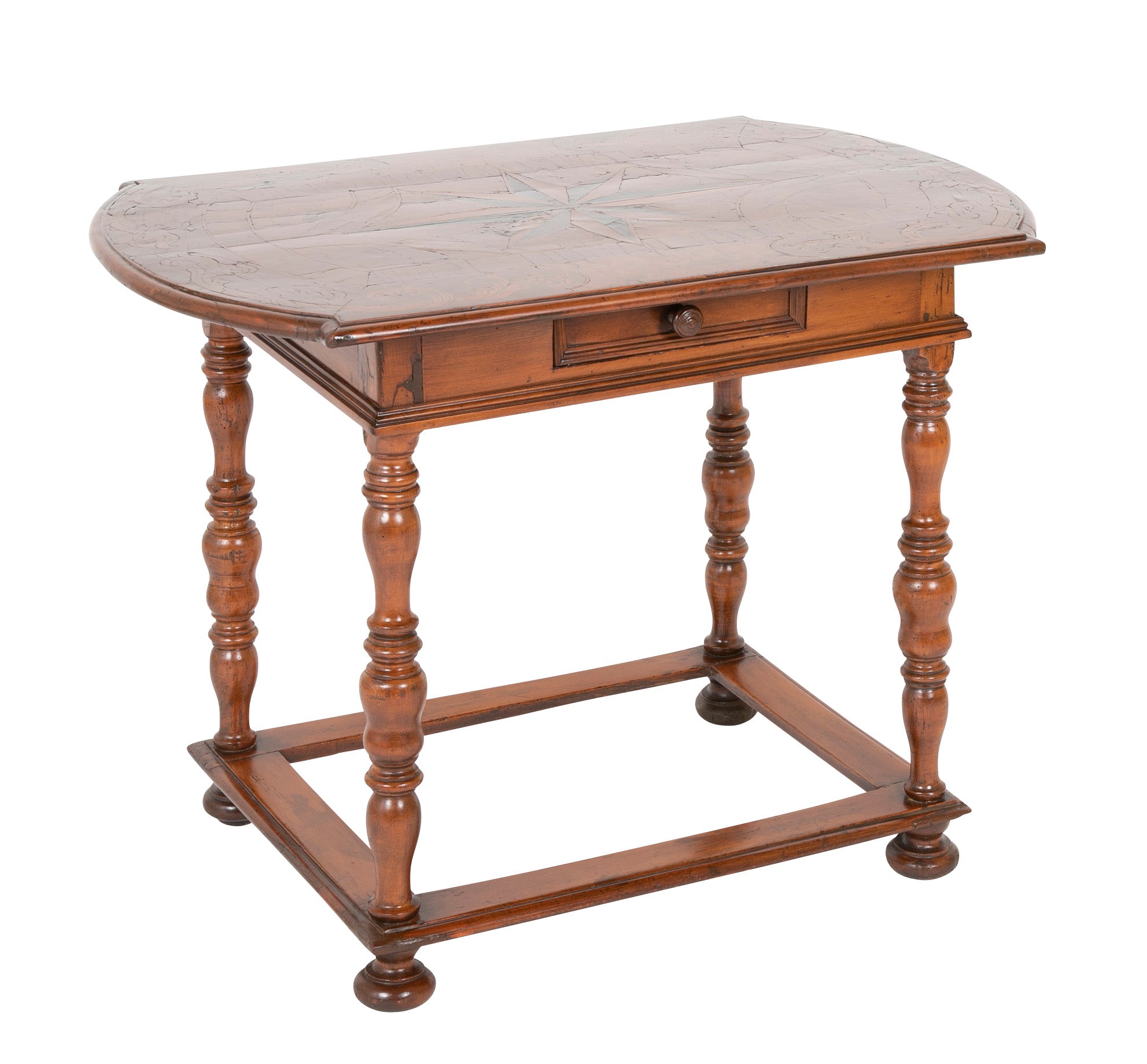 Very Early 18th Century Continental Walnut Marquetry Border Side Table