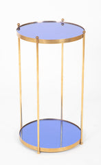 Mid-Century Italian Round Side Table with Blue Glass Top and Base