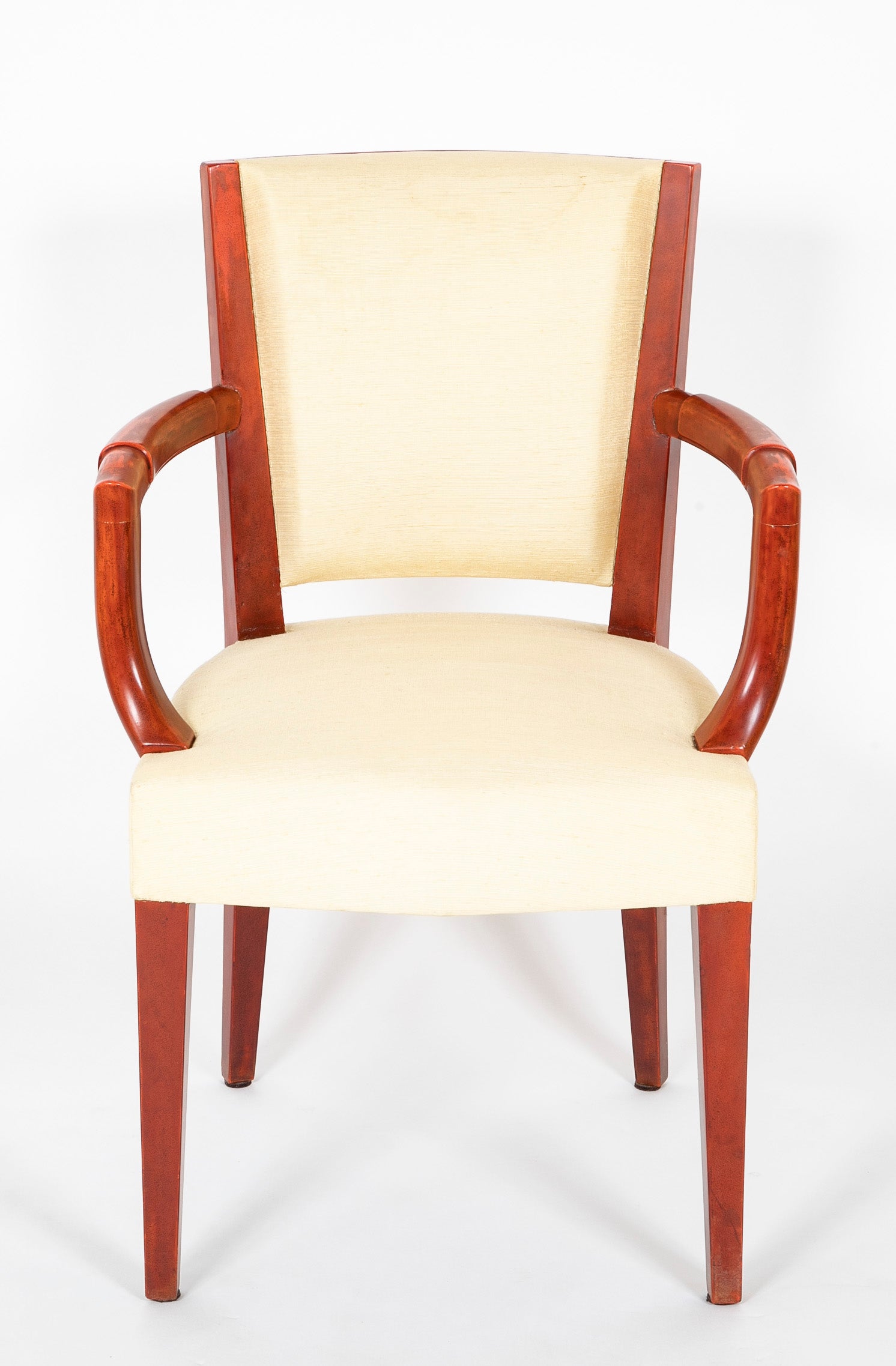 Set of 4 Red Lacquered Dining Chairs by Eugene Printz