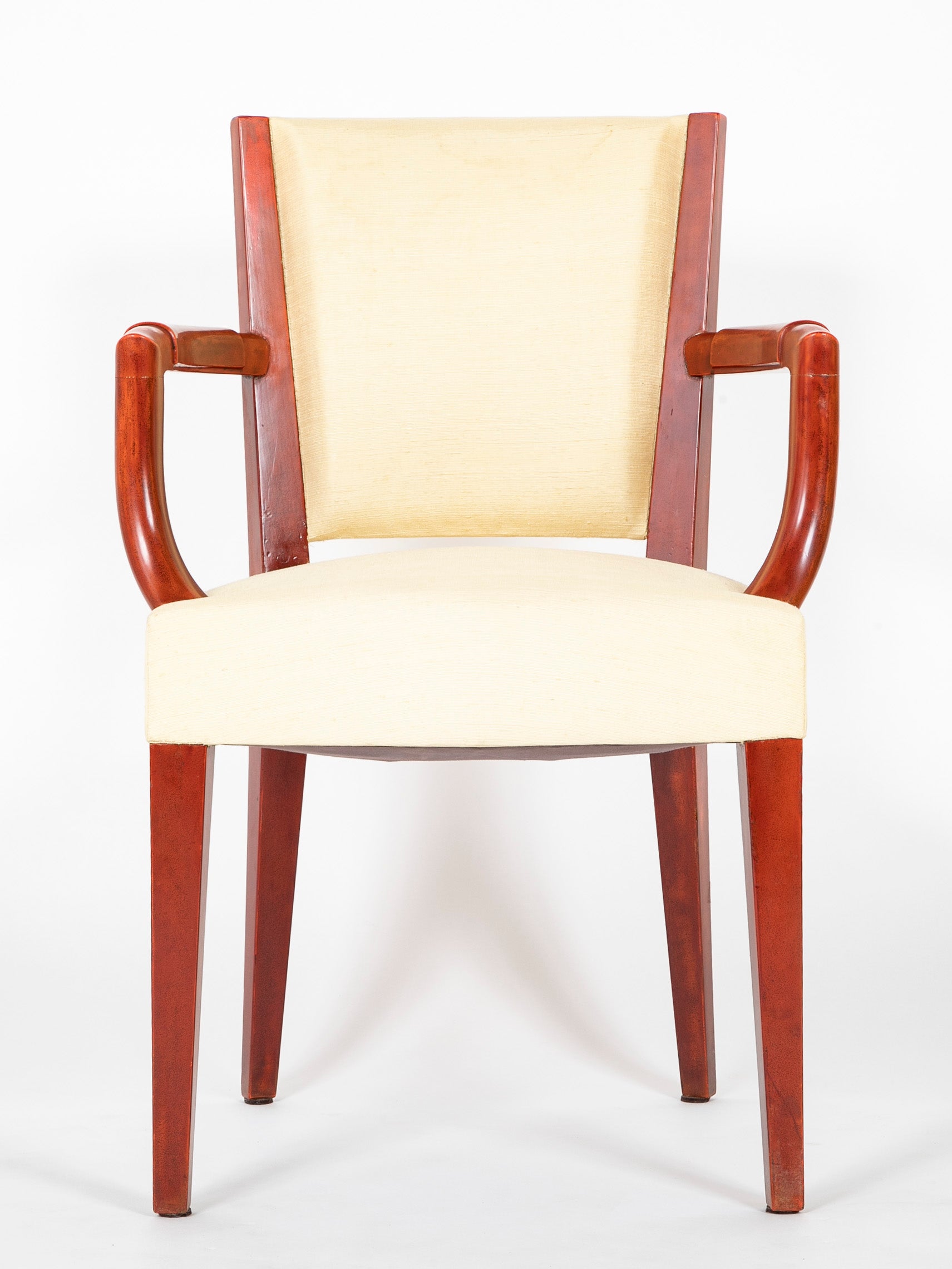 Set of 4 Red Lacquered Dining Chairs by Eugene Printz