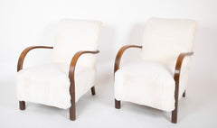 Pair of Fritz Hansen Bentwood Armchairs Upholstered in Lambswool