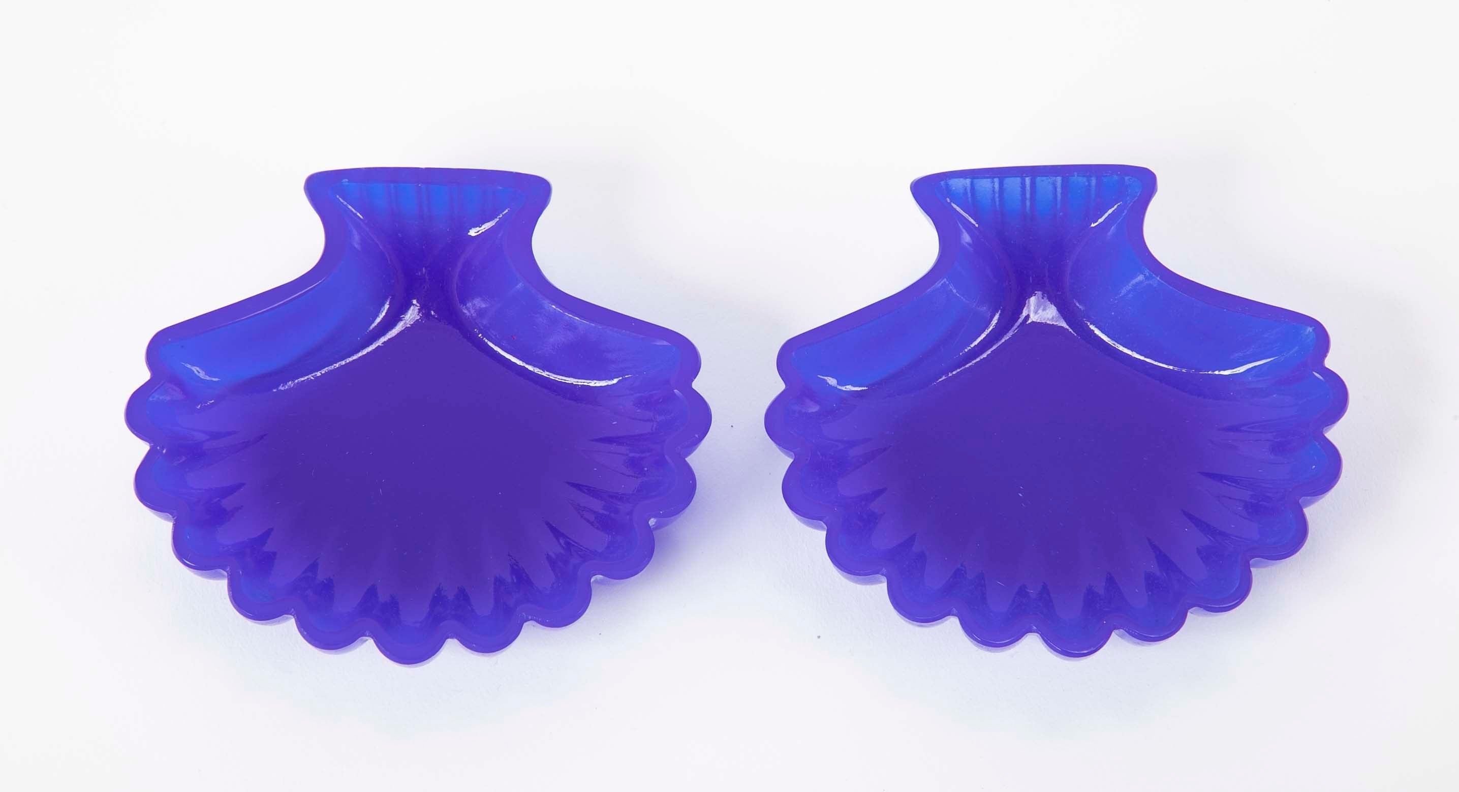 Pair of Blue Glass Shell Dishes
