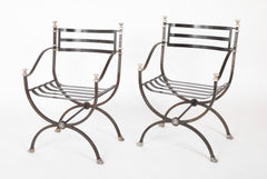 Pair of French 20th Century Maison Jansen Black Painted Iron Armchairs
