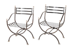 Pair of French 20th Century Maison Jansen Black Painted Iron Armchairs