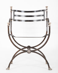 Pair of French 20th Century Maison Jansen Black Painted Iron Armchairs