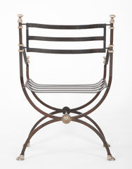 Pair of French 20th Century Maison Jansen Black Painted Iron Armchairs