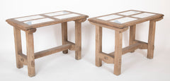 Pair of French Arts & Crafts Tile Inlaid Oak Tables