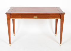 Jacques Quinet Leather Top Sapele Wood Desk with Bronze Accents