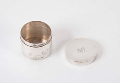 A Round English Silver Box with Engraved Initials