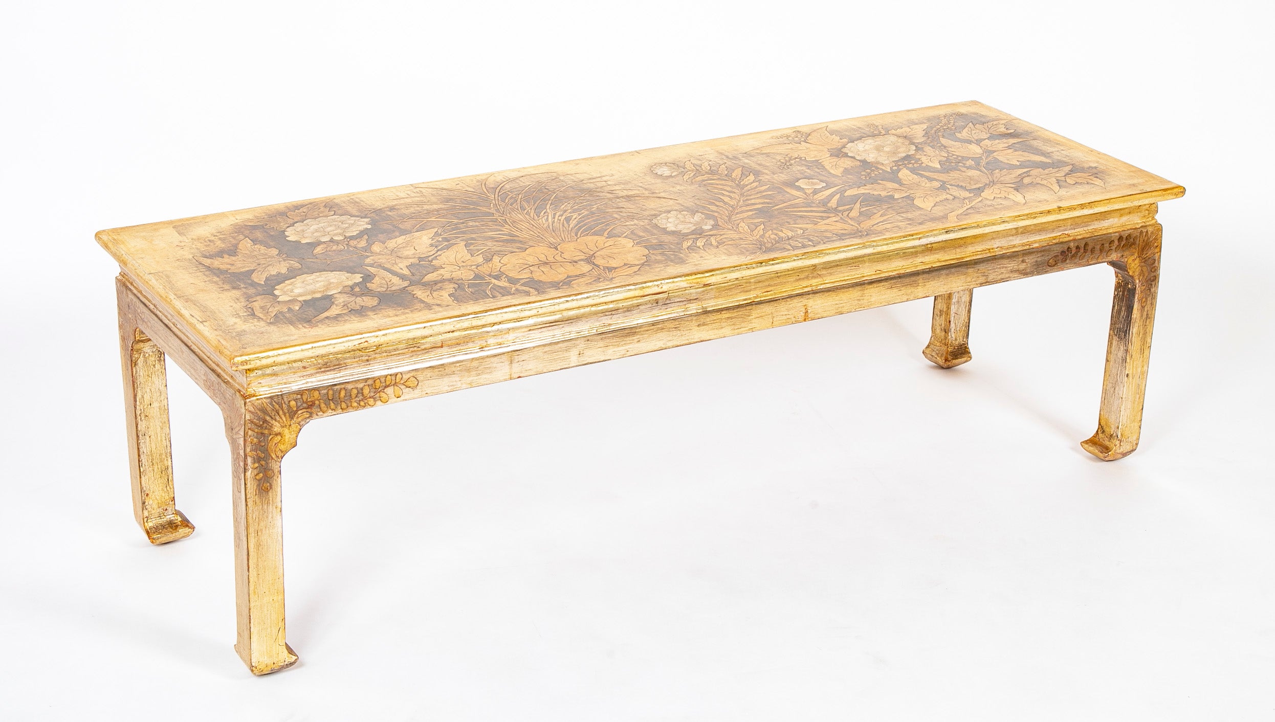 Max Kuehne Carved and Incised Wood Low Table with Gilt & Polycrhome Gessoed Top