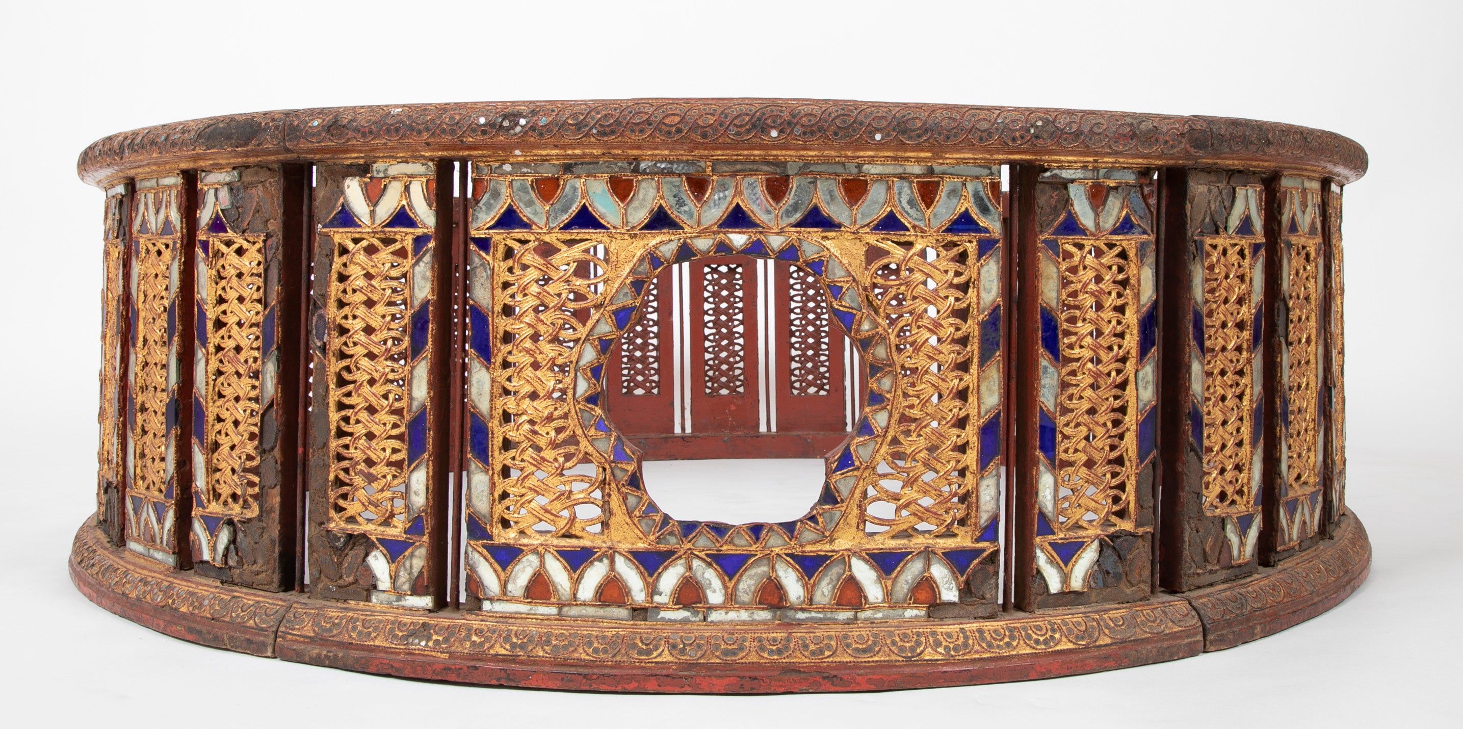 19th Burmese Inlaid Mosaic Round Glass Topped Coffee Table