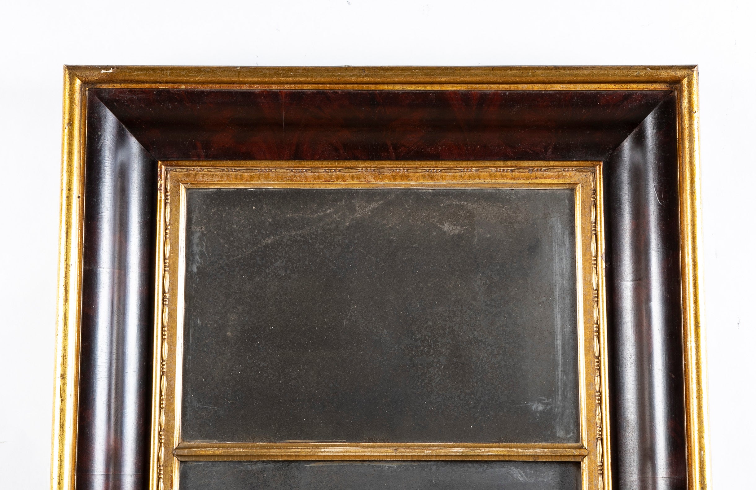 A Large American Pier Mirror with Mahogany & Gilt Ogee Frame and Old Mercury Plate