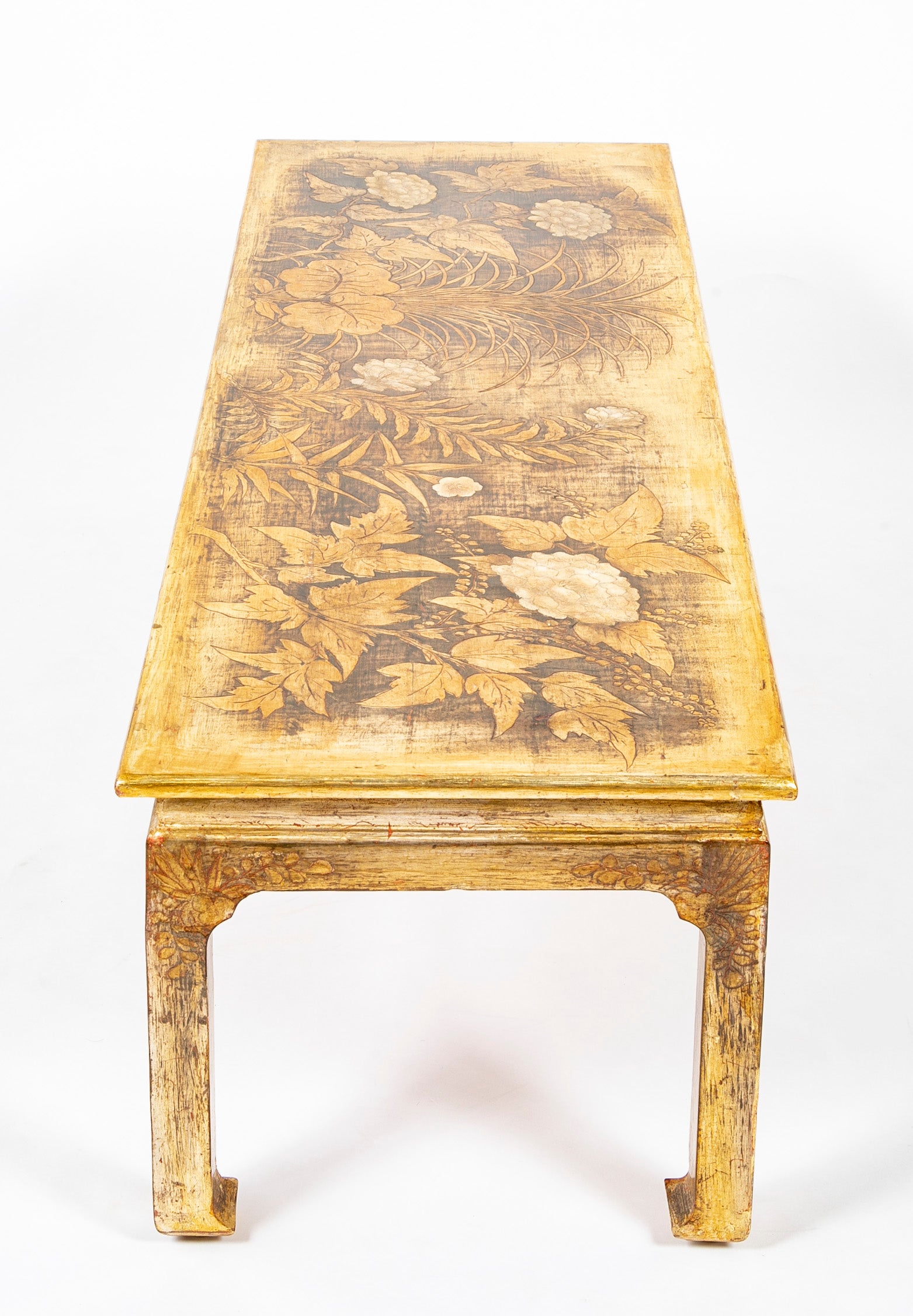 Max Kuehne Carved and Incised Wood Low Table with Gilt & Polycrhome Gessoed Top