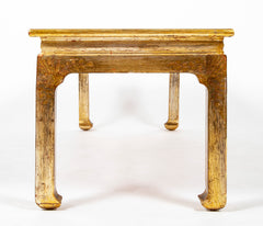 Max Kuehne Carved and Incised Wood Low Table with Gilt & Polycrhome Gessoed Top