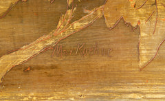 Max Kuehne Carved and Incised Wood Low Table with Gilt & Polycrhome Gessoed Top