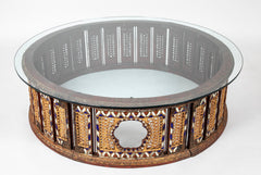 19th Burmese Inlaid Mosaic Round Glass Topped Coffee Table
