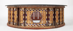 19th Burmese Inlaid Mosaic Round Glass Topped Coffee Table