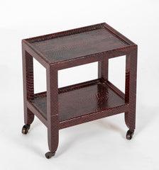 A Karl Springer Snake Skin Occasional 2 Tier Table on Wheels