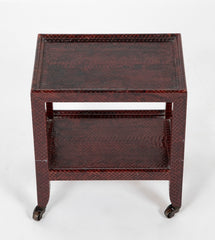 A Karl Springer Snake Skin Occasional 2 Tier Table on Wheels