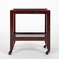 A Karl Springer Snake Skin Occasional 2 Tier Table on Wheels