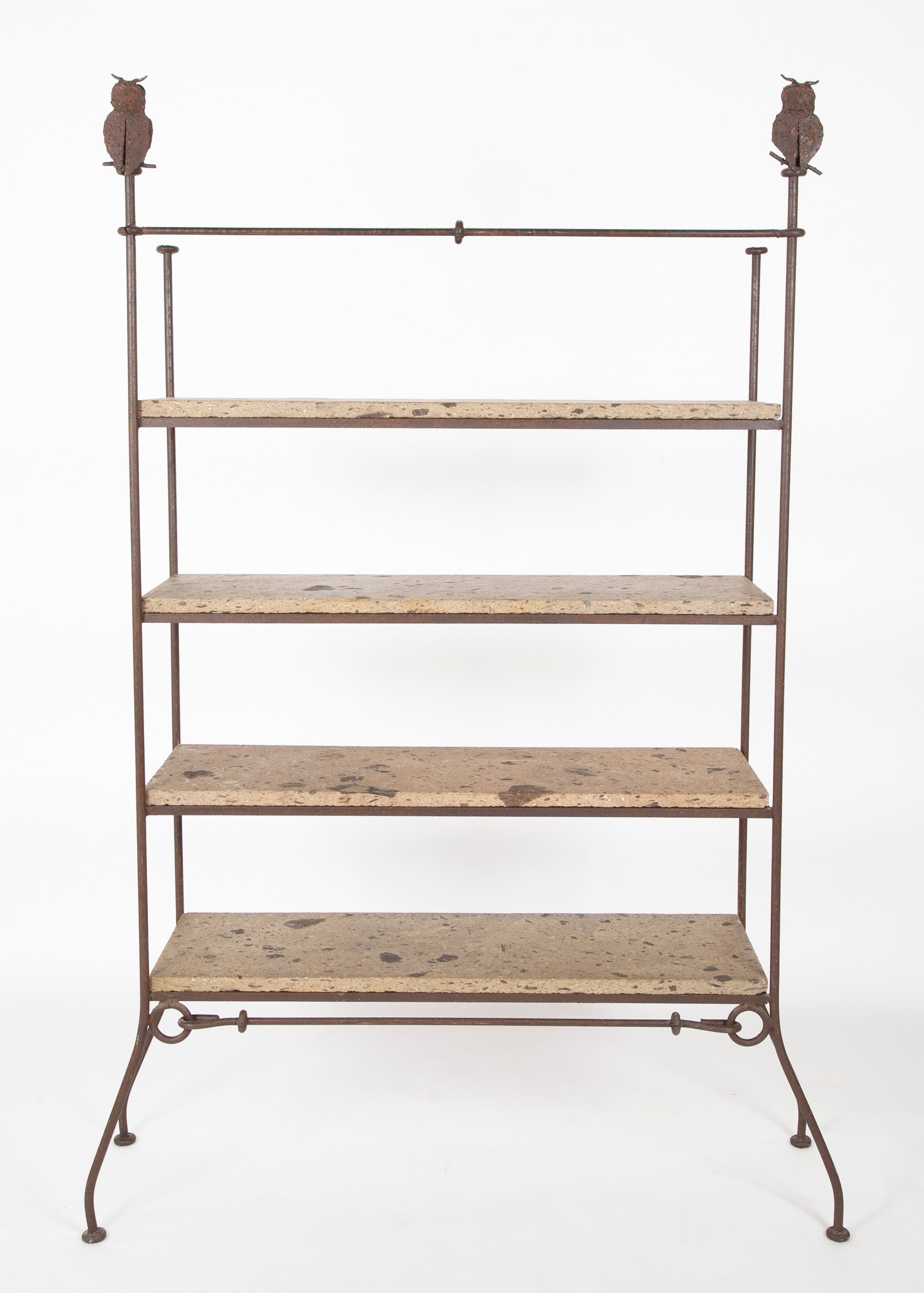 Diego Giacometti Style Wrought Iron and Stone Book Shelves