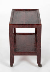 A Karl Springer Snake Skin Occasional 2 Tier Table on Wheels