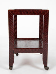 A Karl Springer Snake Skin Occasional 2 Tier Table on Wheels
