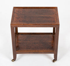 Pair of Karl Springer Snake Skin Two Tier Side Tables on Brass Casters
