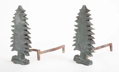 Unique Pair of Vintage Evergreen Tree Form Puddle Cast Iron Andirons