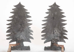 Unique Pair of Vintage Evergreen Tree Form Puddle Cast Iron Andirons