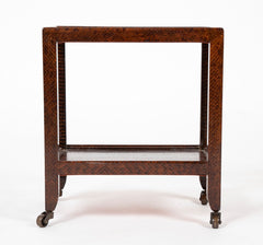 Pair of Karl Springer Snake Skin Two Tier Side Tables on Brass Casters