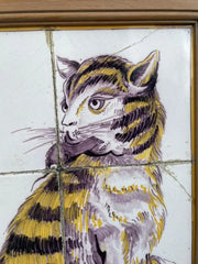 18th Century Dutch Tile Painting of a Cat with Mouse