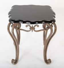 Pair of French Midcentury Wrought Iron Side Tables with Black Lacquered Tops