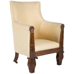 Irish Regency Carved Walnut Armchair