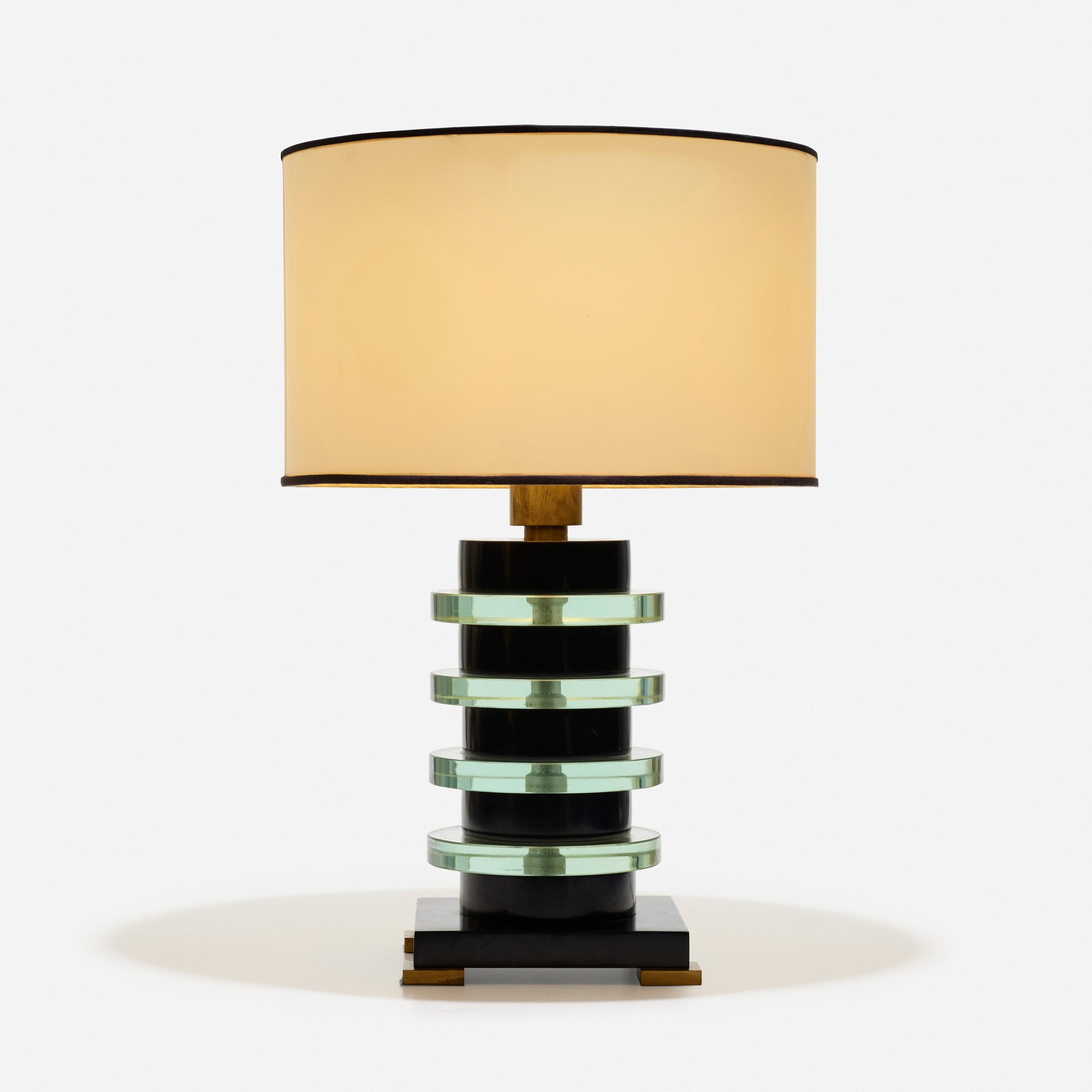 A Striking Ebonized Wood and Glass Lamp Attributed to Donald Deskey