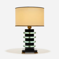 A Striking Ebonized Wood and Glass Lamp Attributed to Donald Deskey