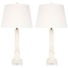 Pair of Tessellated Bone Table Lamps on Lucite Bases