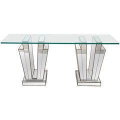 French Art Deco Mirrored Glass Console Table